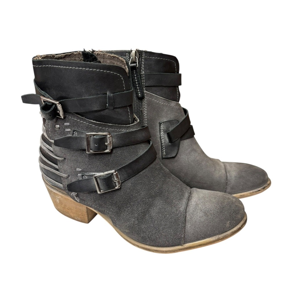 Roan Bed Stu Jag Leather Buckle Booties Distressed Ankle Moto Boho Western 8